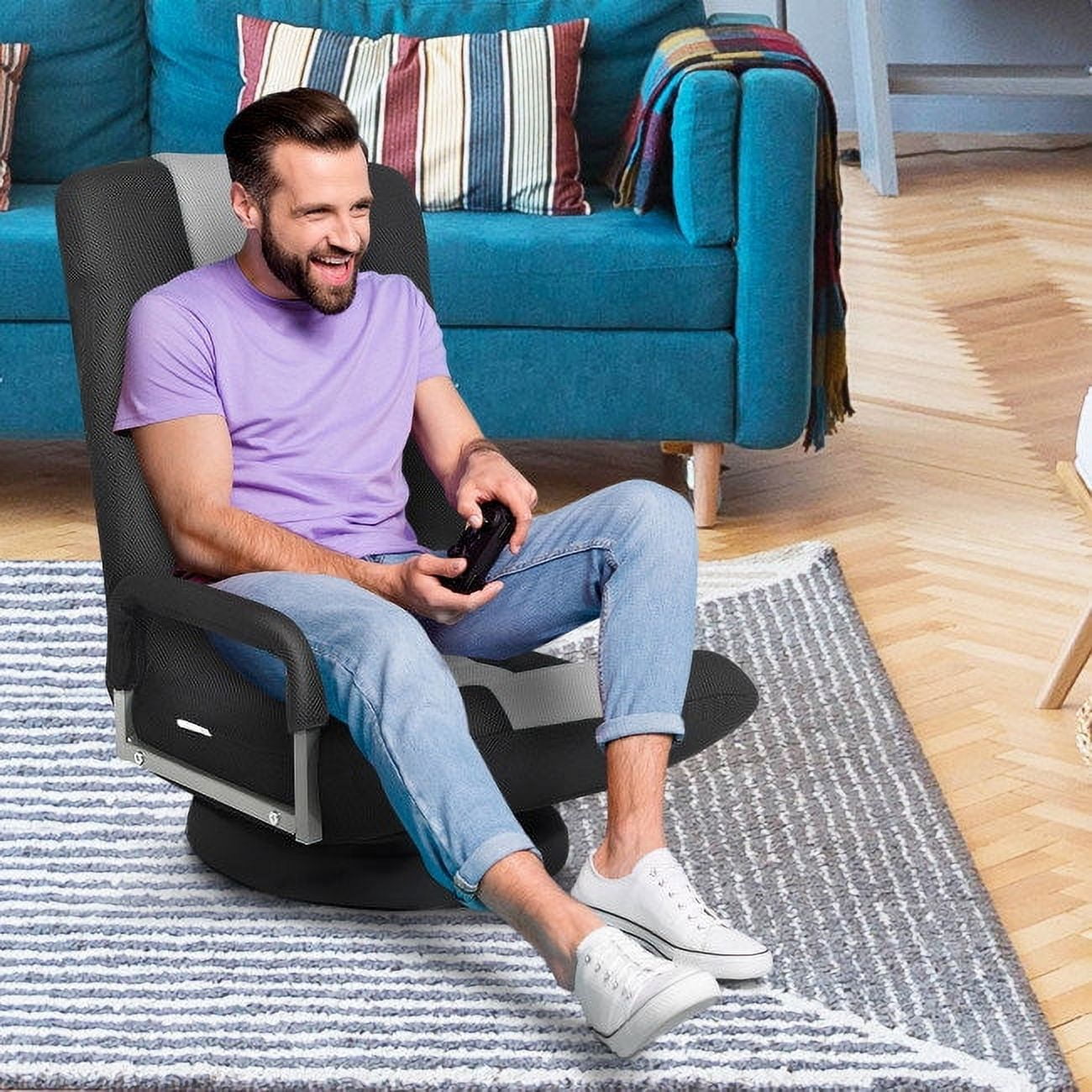 360Degree Swivel Gaming Floor Chair with Foldable Adjustable Backrest