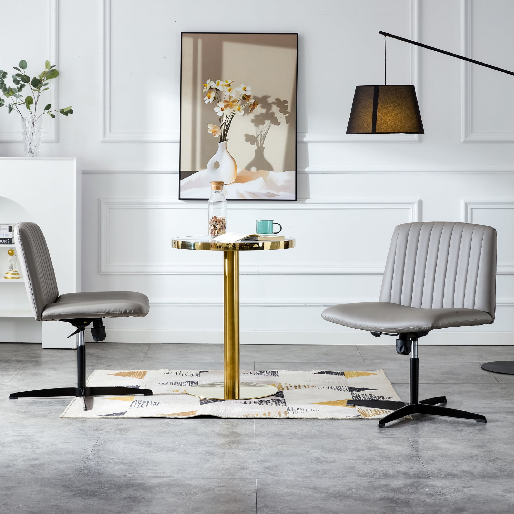 360 Degree Swivel Height Adjustable Office Chair Set of 2, PU Leather