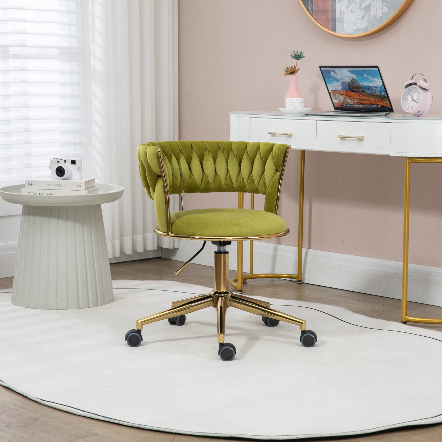 360 Degree Swivel Office Chair with Wheels, Vanity Chair with High ...