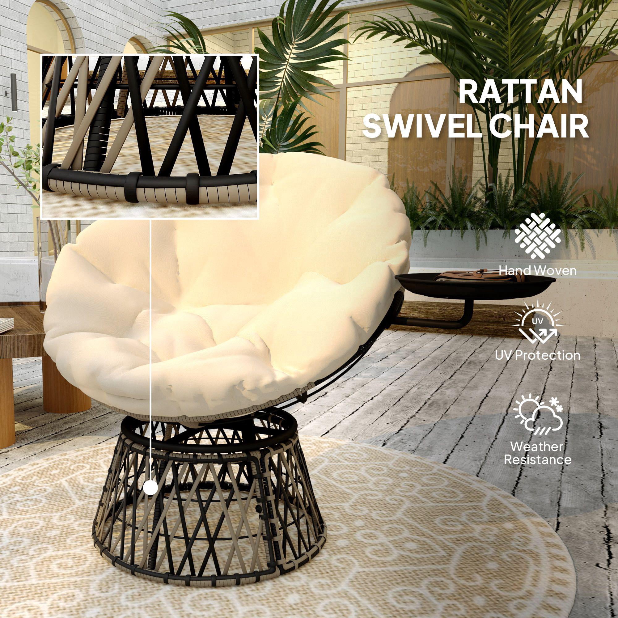 360 Degree Swivel Outdoor Papasan Chair with Side Tray Thickened ...