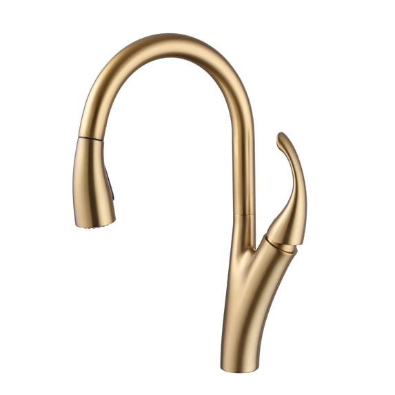 360 Degree Swivel Pull Down Kitchen Sink Faucet, Two Functions Brushed Gold Single Handle Kitchen Faucet