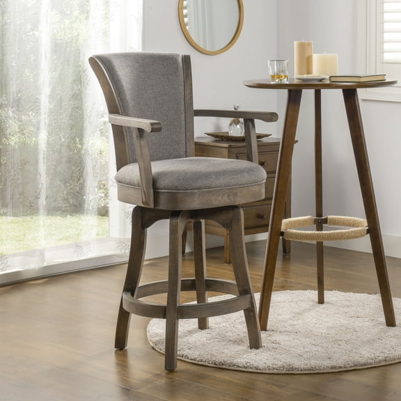 360 Degree Swivel, Solid Hardwood Frame - Linen Material - Counter and Bar Use - Natural Style Seating