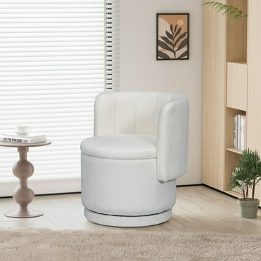 360-Degree Swivel Storage Chair with Back, Mid Century Modern Barrel Comfy Boucle Accent Sofa Chair with Base for Living Room, Upholstered Club Round Arms Chair (Beige, Set of 1)