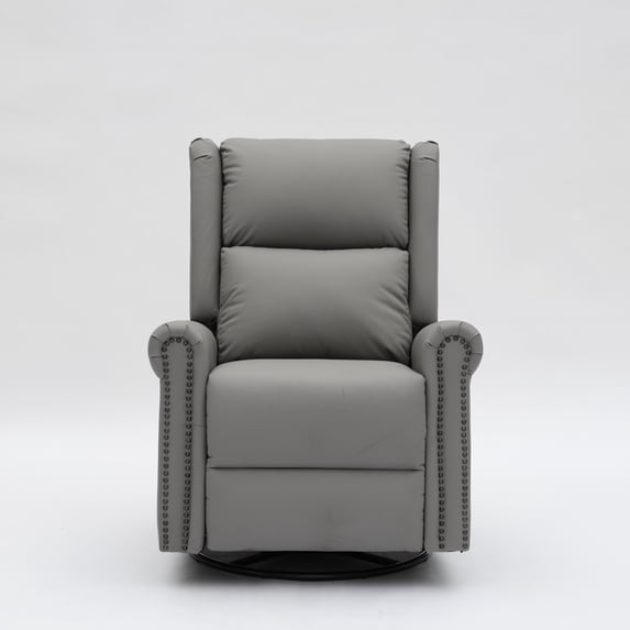 360 Degree Swivel Upholstered Manual Recliner With Nailhead Trims For LIving Room, Grey