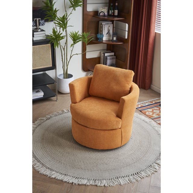 360 Degree Upholstered Swivel Barrel Chair with Round