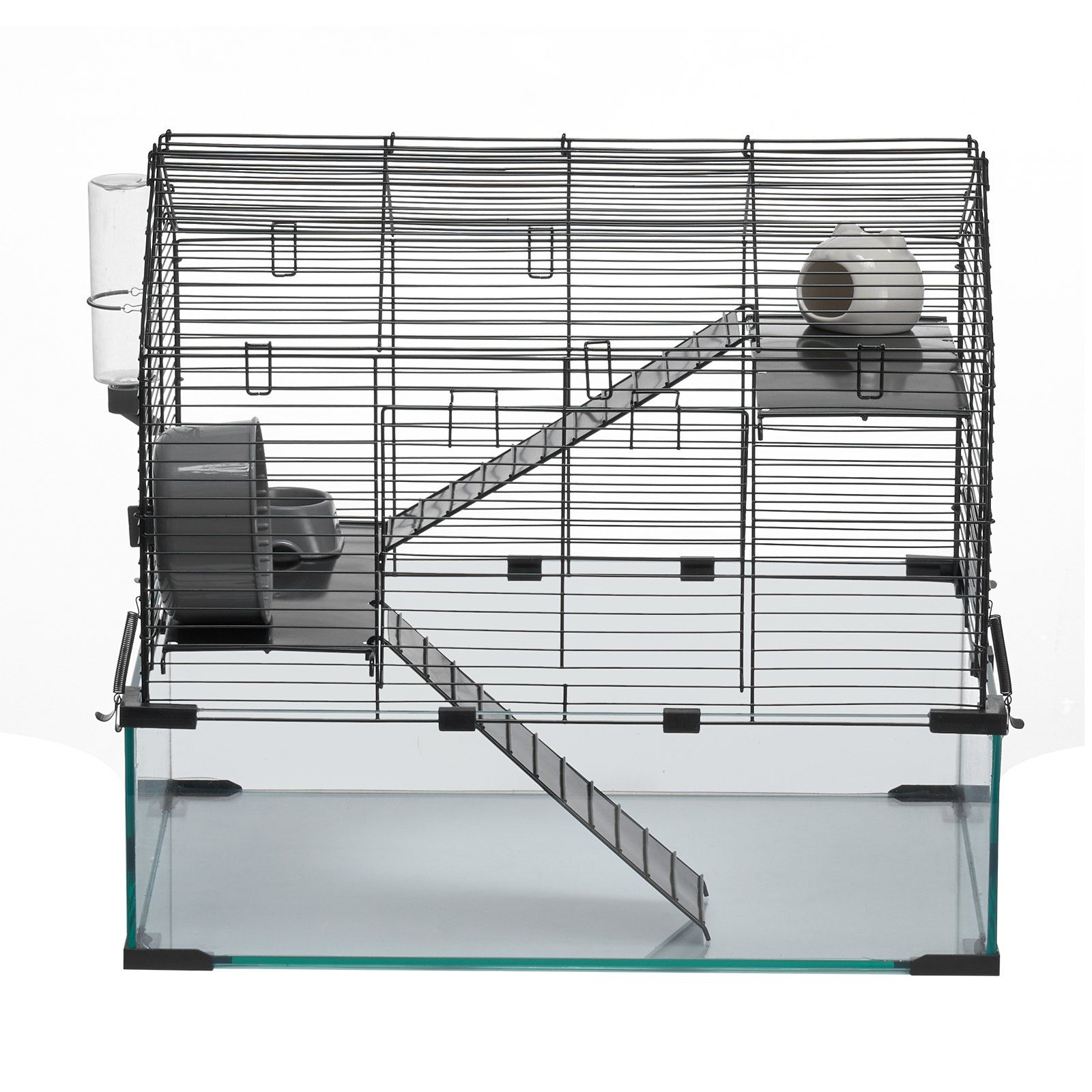 360 Degree View Transparent Hamster Cage 22.8x15x21.3 Inch Ventilated Small Animal Habitat with Water Bottle for Mice Rats Guinea Pigs