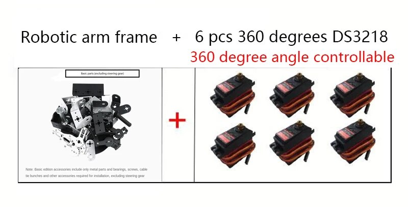 360 Degrees 6 DOF Robot Metal Alloy Mechanical Arm Claw Kit MG996R for ...