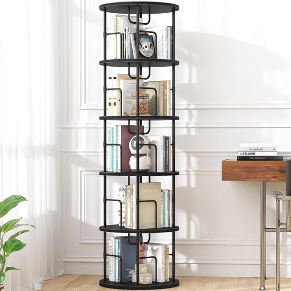 360 °   Display Stackable Spinning Bookshelf Tower,Round Space Saving Tall Floor Standing Swivel Bookcase Corner Storage Organizer for Bedroom/Living Room/Office