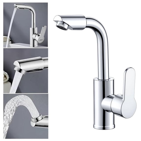 360 Dual Rotation Faucet  Hot & Cold Water Mixer Tap with 90 Control Handle, Adjustable Swivel Spout Sink Faucet for Kitchen & Bathroom Use