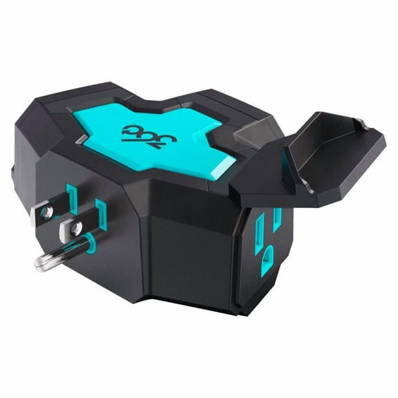 360 Electrical 3016816 Grounded 3 outlets Power Hub, Black & Teal