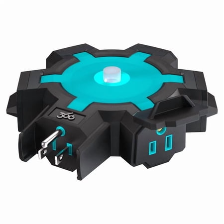 360 Electrical 3016814 Grounded 5 Outlets Power Hub, Black & Teal