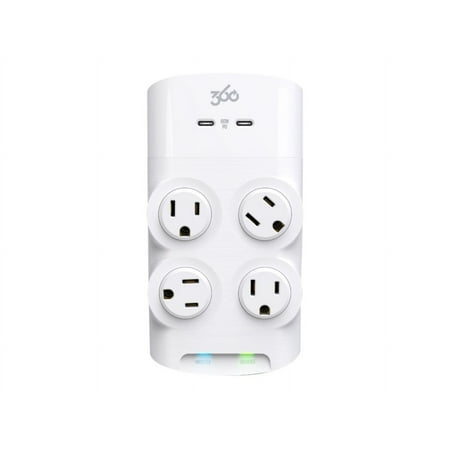 360 Electrical - Revolve60, 4 Rotating Outlets/ 2 USB-C 1080 Joules Surge Protector - White