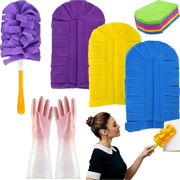 360° Electrostatic Duster Refills, Upgraded Cleaning Dust Cover, Foldable Handle, Replaceable/Reusable, Wet and Dry Use, Dust Trapping, for Cleaning Electronics/Blinds/Car