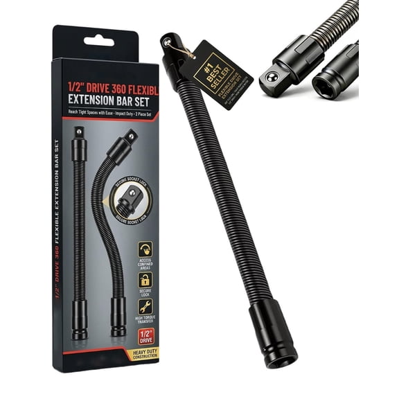 360 Flex Rod for Impact 1/2 Flexible Drill Bit Shaft Socket Extension Extender Torque Ratchet Spanners Bendable Electric Wrench Connecting Rod Drive Adapters Hand Tool Bar Set Tight Reach