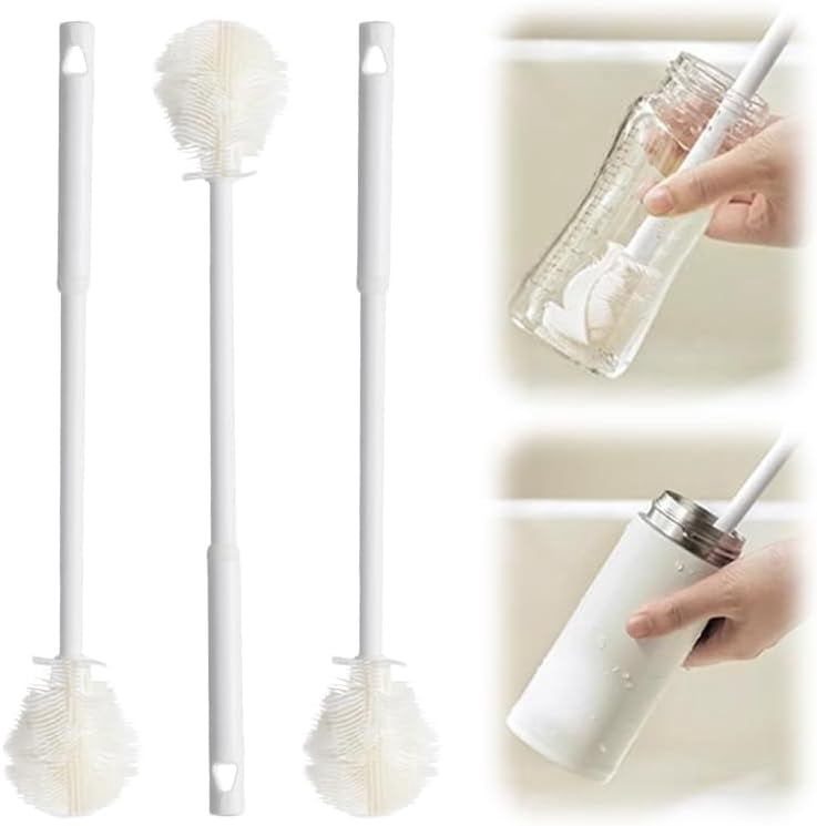 360° Flexible Silicone Bottle Brush with Long Handle, Upgraded Soft Bristle Cup Brush for Deep Cleaning Narrow Neck Containers, Baby Bottles, Hydration Bottles (3PCS) (K)