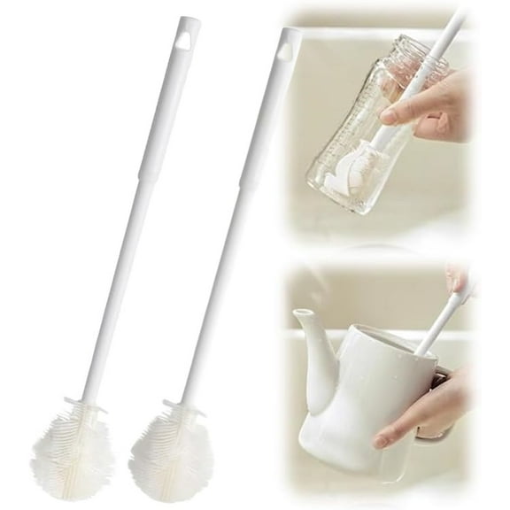 360° Flexible Silicone Bottle Brush, Water Bottle Cleaner Brush with Long Handle, Soft Bristle Silicone Cup Brush, Flexible Cleaner, Long Handle Water Bottle & Narrow Neck Container Cleaner (2pcs)