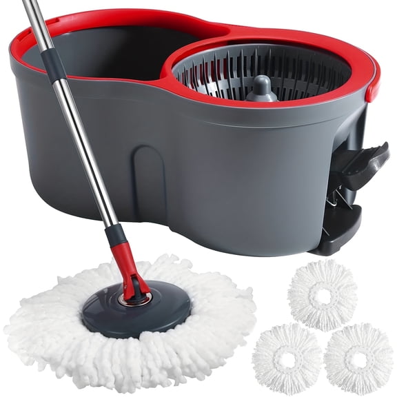 360 Foot Pedal Rotating Mop Bucket Set with Twister, Includes 4 Washable Microfiber Mop Heads, Suitable for Wet and Dry Use, Labor-Saving Foot Pedal Design, Essential for Home Floor Cleaning