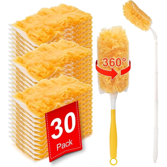 360? Heavy Duty Duster Refills Compatible with Duster, Disposable Dusting Kit for Cleaning, 1 Extended Handle, 1 Short Handle, 30 Refills