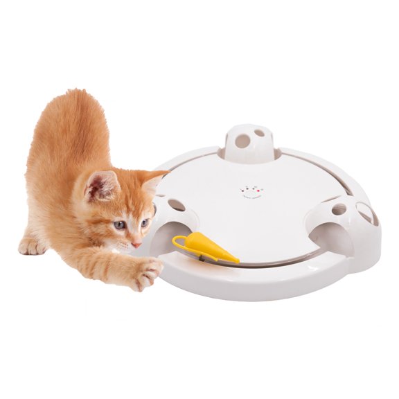 360 Interactive Cat Mouse Toy - Random Rotating Mouse Teaser Toy w/ Peekaboo Domes - Exercise Cat Toy