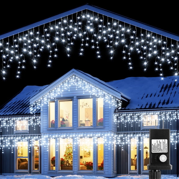 Uncahome 400 LED Christmas Icicle Lights, 33 FT Curtain Fairy Icicle String Lights, Christmas Decorations, Led Twinkle Lights for Holiday, Party, Wedding, Eaves, White