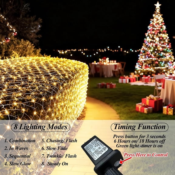 360 LED Net Lights, 21ft x 5ft Christmas Mesh Lights Clear Wire 8 Modes, Waterproof Connectable String Light Plug in for Xmas Tree Bushes Garden Outdoor Party Decorations - Warm White