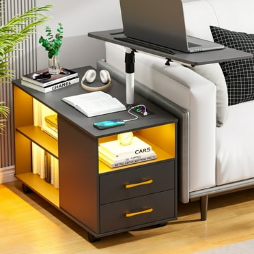 360° LED Nightstand with Wireless Charging Station, Movable Adjustable Bedside Table