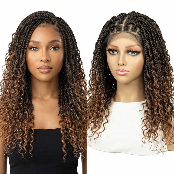 360 Lace Front Wigs for Women HD Lacefrontal Hair Wig Curly Braided Synthetic Lace frontal Wig Pre Styled Natural Looking with Baby Hair Glueless Wear (Brown 16inch)