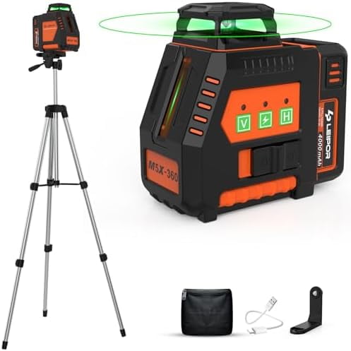 360 Laser Level with Tripod, Self Leveling Laser Level with Pulse Mode, 3 Brightness Levels Rechargeable Li-ion Battery Green Line Laser Leveler Tool for DIY Indoor Project$$Tools & Hardware Other