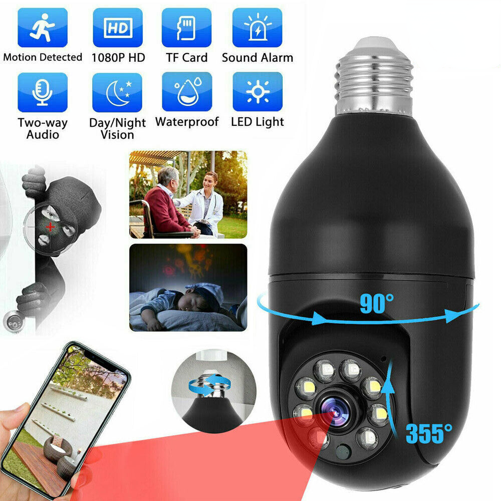 360° Light Bulb Camera, Wireless WiFi Light Bulb Camera, Outdoor 1080P