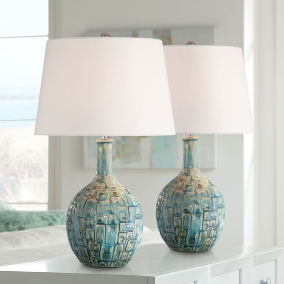 360 Lighting 26" High Gourd Mid Century Modern Coastal Table Lamps Set of 2 Teal Ceramic Living Room Bedroom (Colors May Vary)