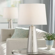 360 Lighting 27 1/2" Tall Cylinder Modern Table Lamps Set of 2 Silver Leaf Finish Hammered Metal Living Room Bedroom Bedside