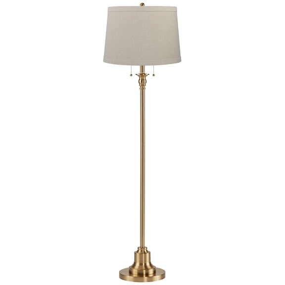 360 Lighting Dyna Traditional 58" Tall Standing Floor Lamp Pole Pull Chain Gold Antique Brass Finish Burlap Taupe Burlap Shade