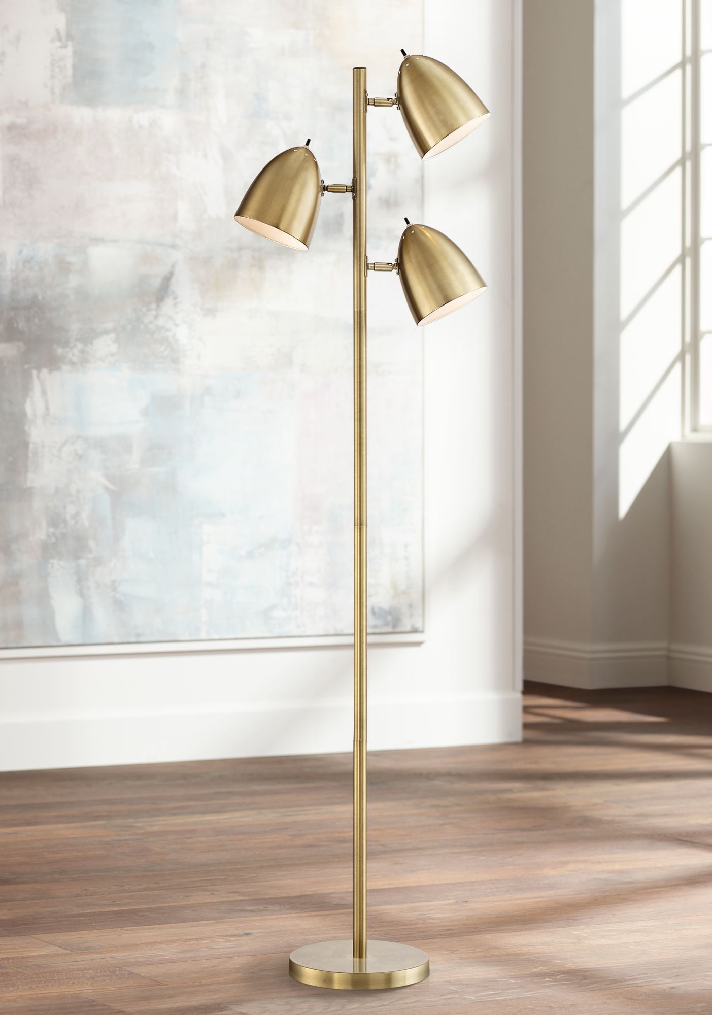 Aaron Mid-Century Modern Adjustable Black and Brass Floor Lamp