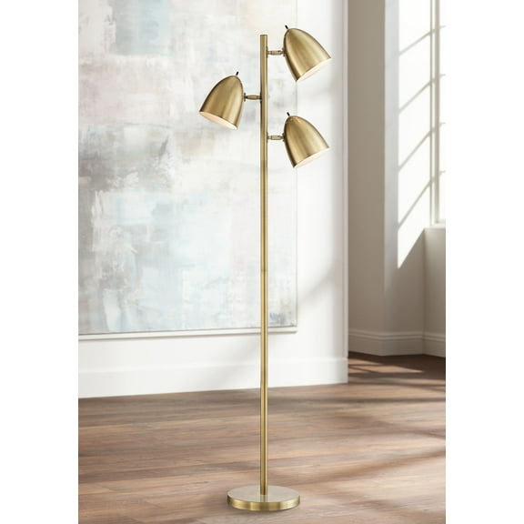 360 Lighting Aaron Mid Century Modern Tree Floor Lamp 64" Tall Aged Brass 3 Light Adjustable Dome Shade for Living Room Reading Bedroom Office House