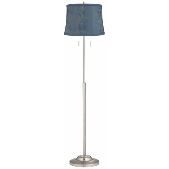 360 Lighting Abba Modern 65" Tall Standing Floor Lamp Twin Pull Chain Silver Metal Brushed Steel Finish Drum Nagano Blue Shade