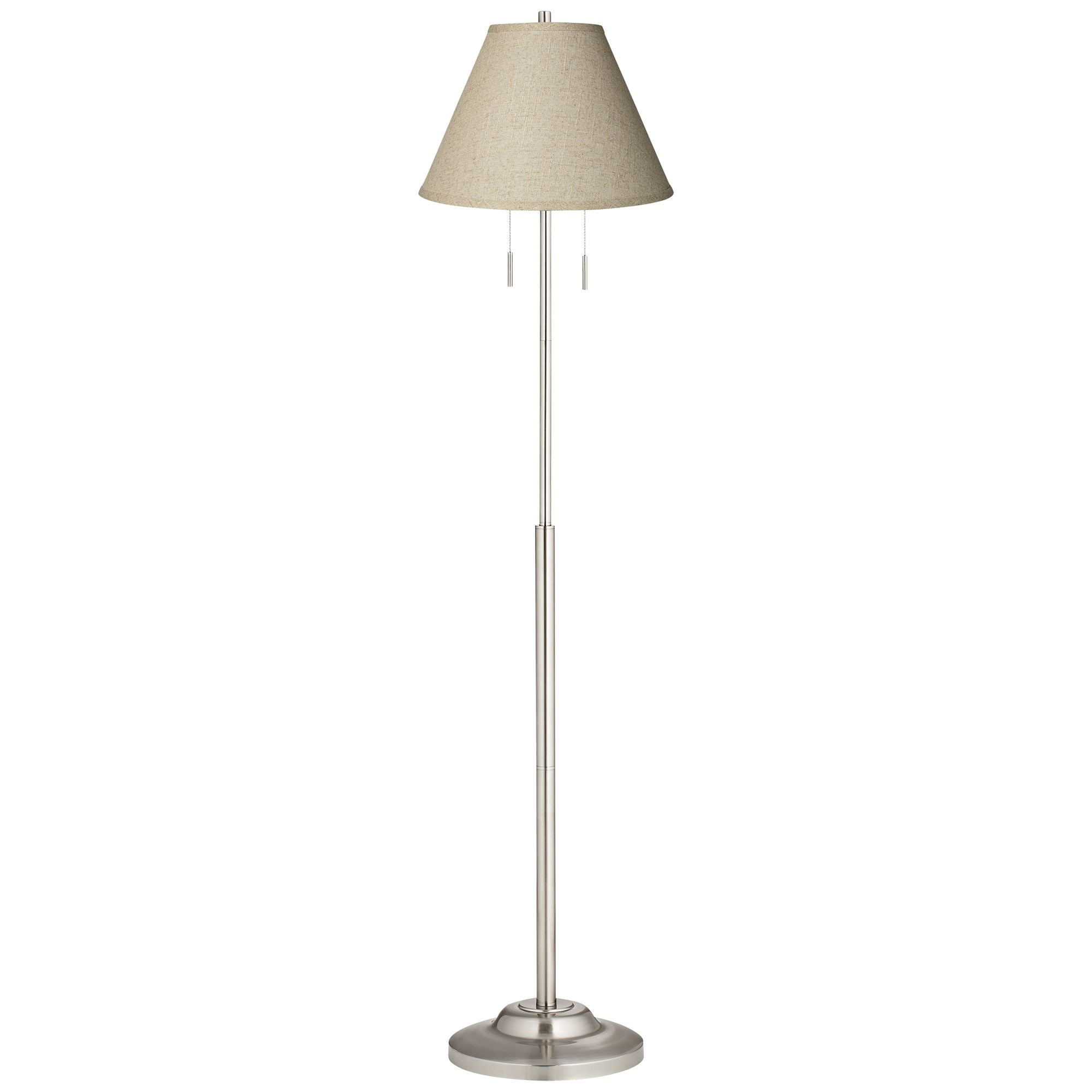 Sleek Brushed Nickel 66" Floor Lamp with Fine Burlap Shade