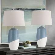 360 Lighting Aegean 28" Tall Coastal Modern Table Lamps Set of 2 Blue White Finish Ceramic Beige Shade Living Room Bedroom Bedside