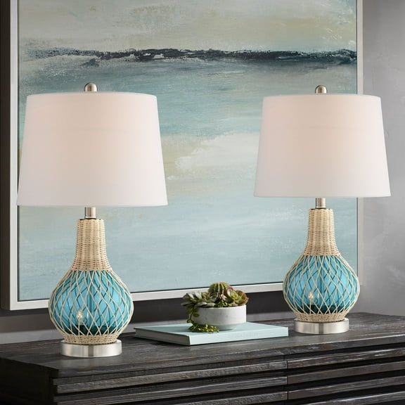 360 Lighting Alana 22 3/4" High Small Modern Coastal Accent Table Lamps Set of 2 LED Night Light Blue Glass Living Room Bedroom