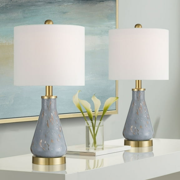 360 Lighting Alexia 20" High Small Modern Accent Table Lamps Set of 2 Gold Blue Finish Glass White Shade Living Room Bedroom