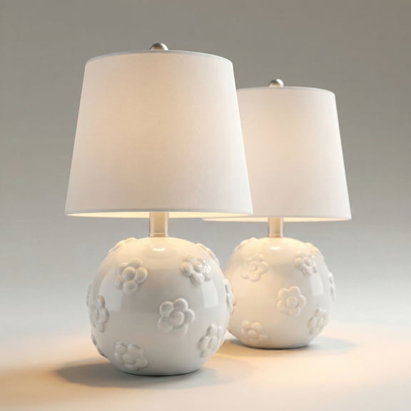 360 Lighting Arianna 16"H White Flower Ceramic Accent Table Lamp Set with Dimmer