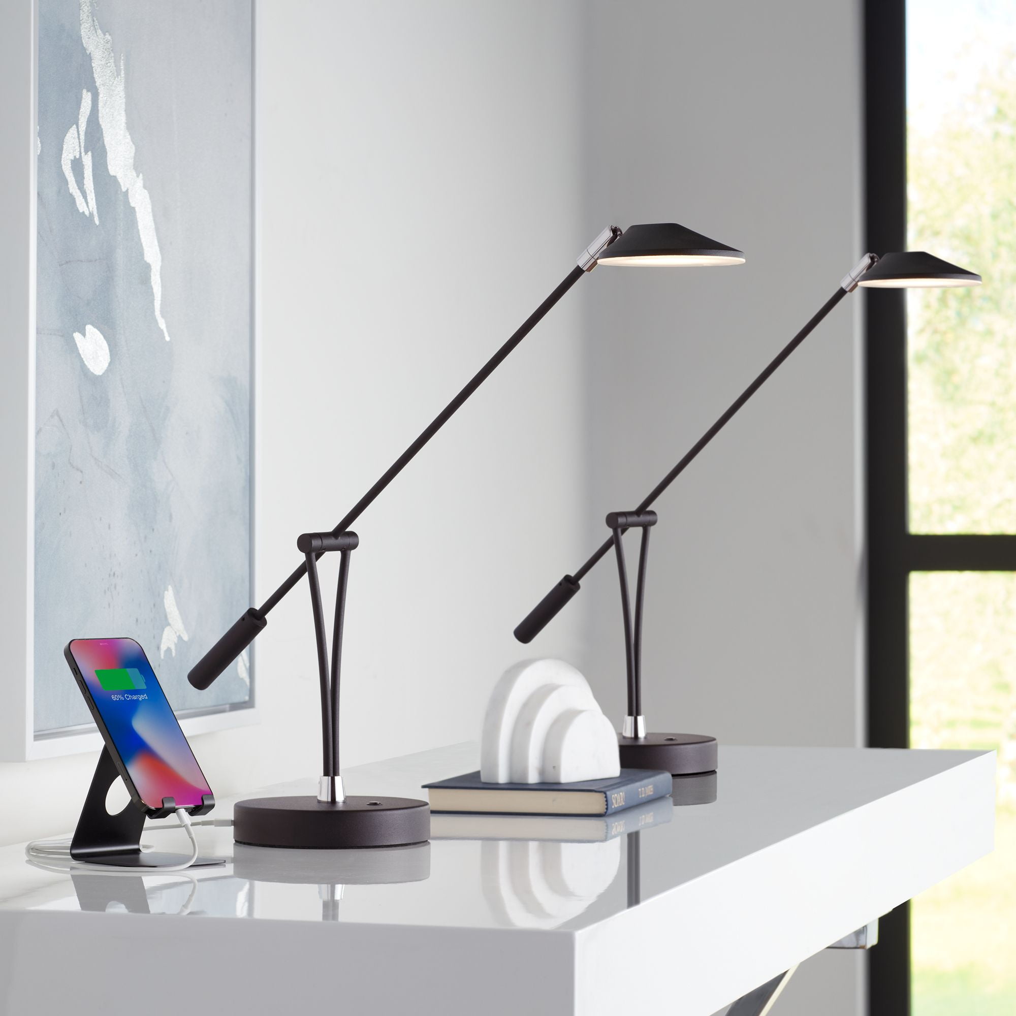 Adjustable Black Metal LED Desk Lamps with USB Ports