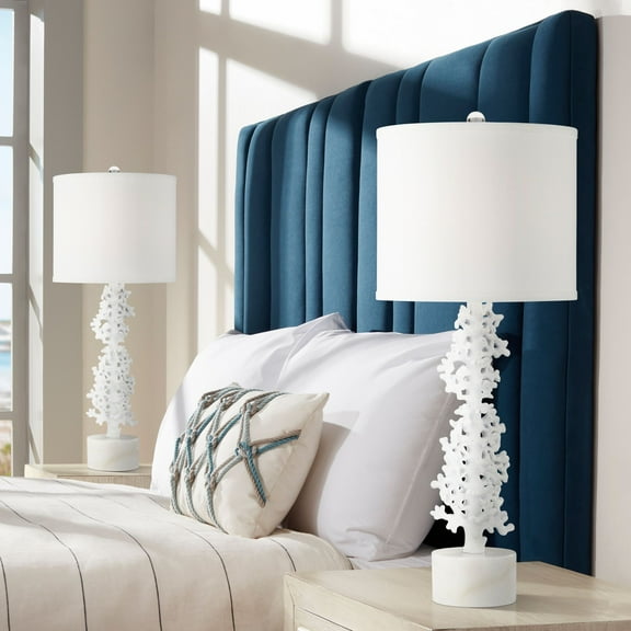 360 Lighting Avery 29 1/2" Tall Faux Coral Modern Coastal End Table Lamps Set of 2 White Living Room Bedroom Bedside Nightstand