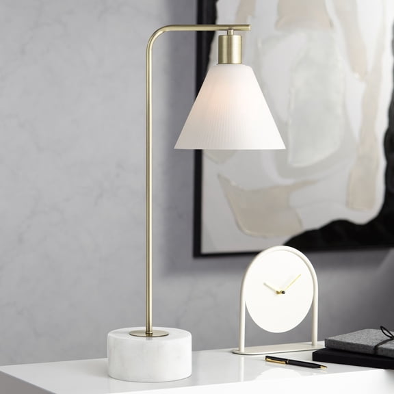 360 Lighting Bella 24 1/2" High Modern Table Lamp 1-Light Gold Brass Finish Metal Single White Shade Living Room Bedroom Bedside