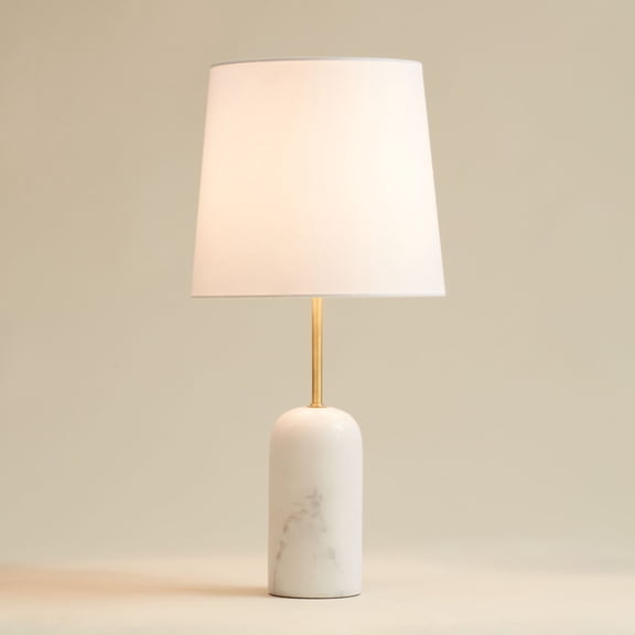 360 Lighting Ben 25" High Small Cylinder Modern Glam Table Lamp White Marble Finish Single Black Shade Living Room Bedroom Bedside