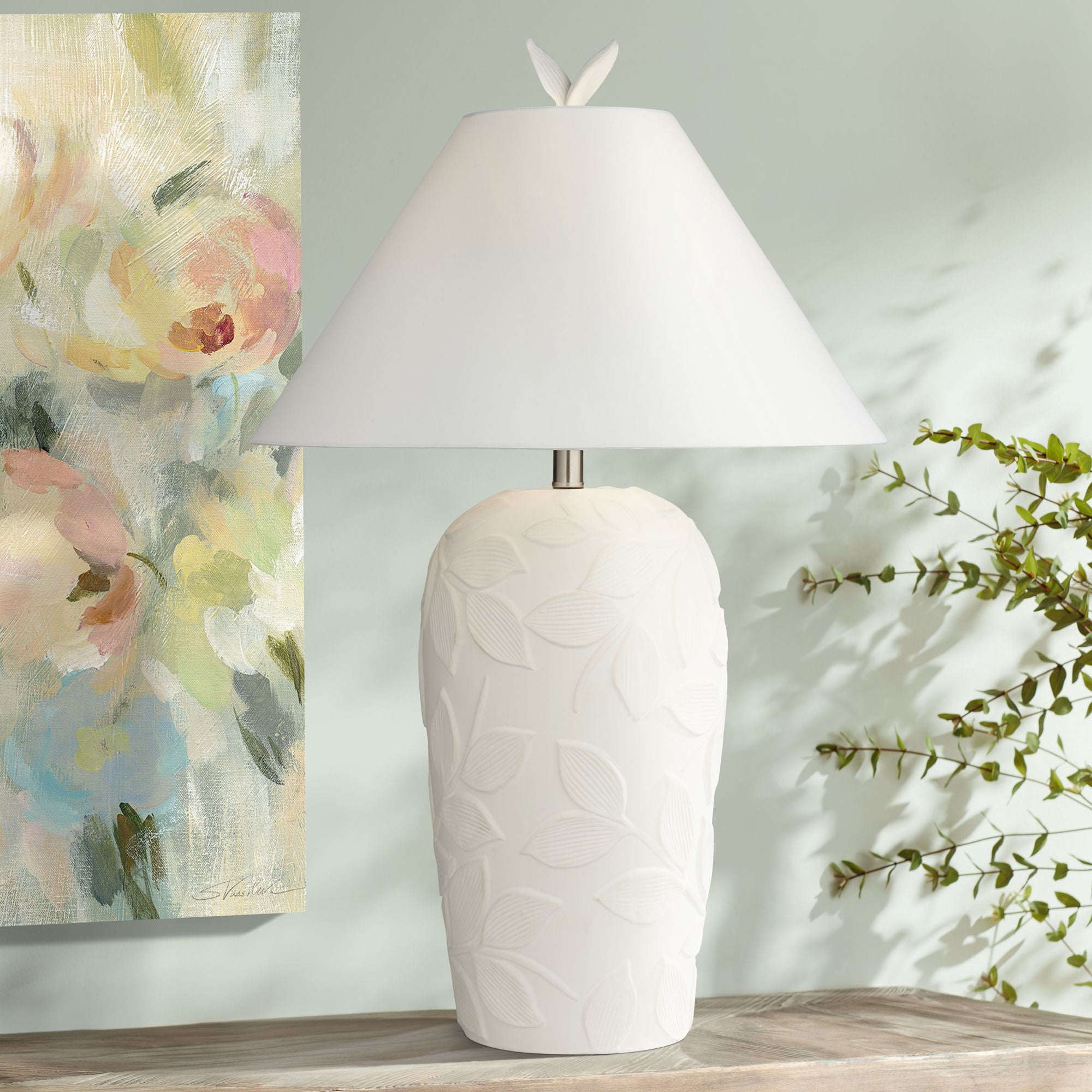 360 Lighting Bird and Leaf 32" Tall Large Country Cottage End Table Lamp White Ceramic Single White Shade Living Room Bedroom
