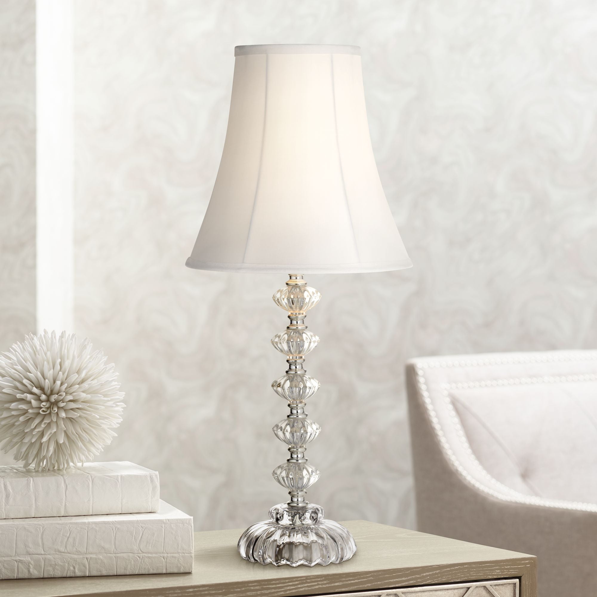 360 Lighting Bohemian Country Cottage Accent Table Lamp 21" High Clear Stacked Glass Off White Bell Shade for Bedroom Living Room Bedside Nightstand