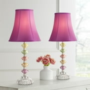 360 Lighting Bohemian Country Cottage Accent Table Lamps 21" High Set of 2 Orchid Stacked Glass Off White Bell Shade for Bedroom Living Room Bedside