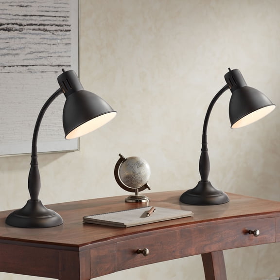 360 Lighting Breck 17" High Small Traditional Desk Lamps Set of 2 Gooseneck Arm Brown Dark Bronze Finish Metal Home Office