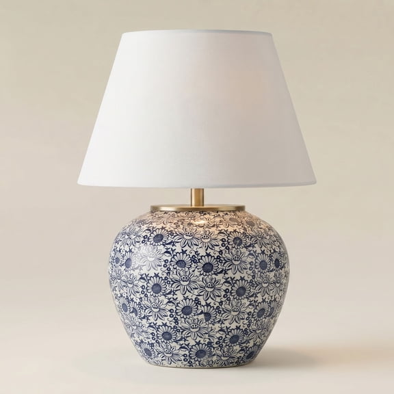 360 Lighting Briar 15"H Blue and White Ceramic Flower Design Living Room Table Lamp