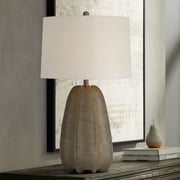 Possini Euro Design Calabasa 30" Tall Large Modern End 3-Way Table Lamp Chocolate Brown Finish Single White Shade Living Room Bedroom Bedside